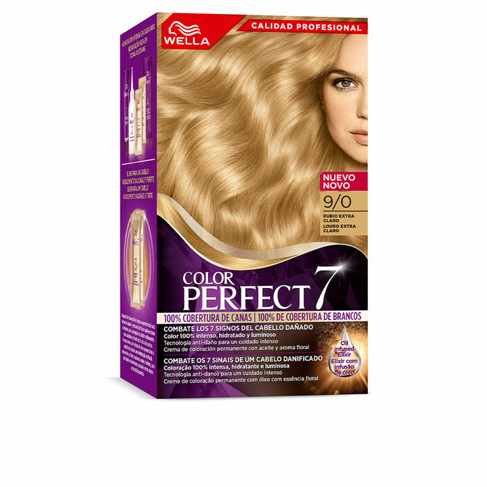 Vopsea Permanentă Wella Color Perfect 7 Nº 9/0 Păr Cărunt 60 ml Blond Extraclar