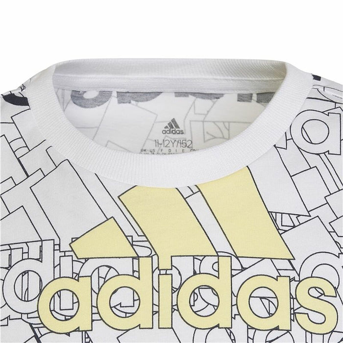 Tricou cu Mânecă Scurtă pentru Copii Adidas Brand Love  Alb
