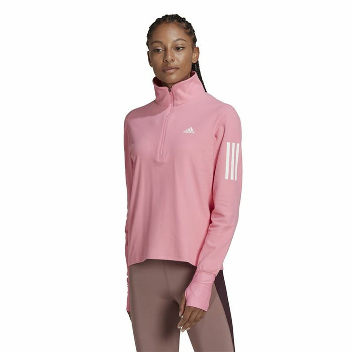 Tricou cu Mânecă Lungă de Damă Adidas Own the Run 1/2 Zip Roz