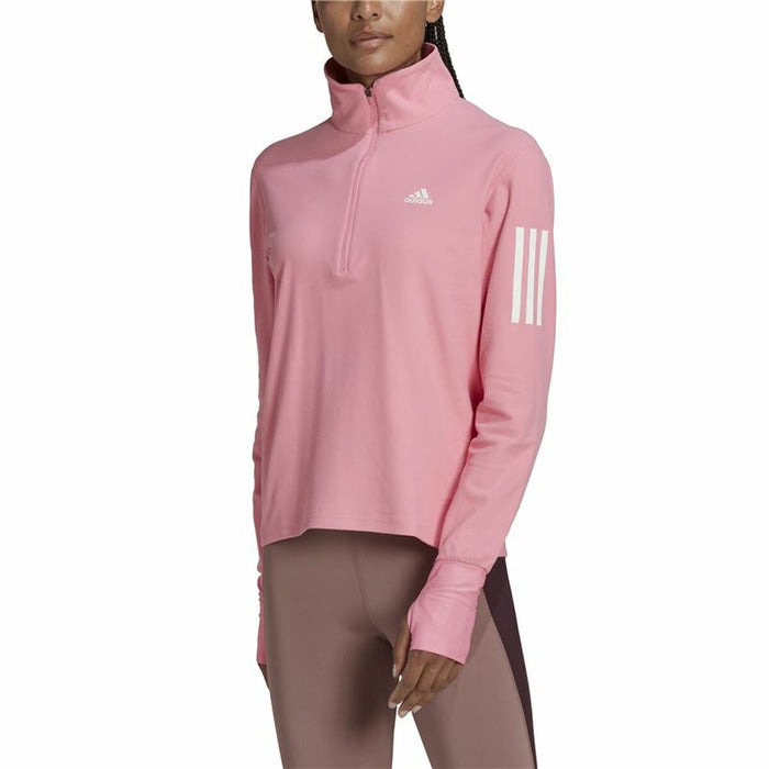 Tricou cu Mânecă Lungă de Damă Adidas Own the Run 1/2 Zip Roz