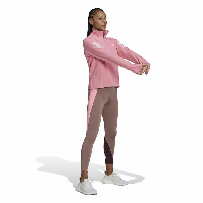 Tricou cu Mânecă Lungă de Damă Adidas Own the Run 1/2 Zip Roz