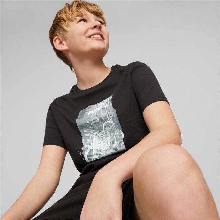 Tricou cu Mânecă Scurtă Copii Puma Essentials+ Street Art Grap Negru