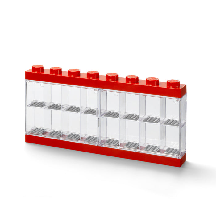 Vitrină LEGO pentru minifigurine, 16 compartimente, roșie, 3+ ani