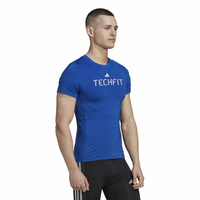 Tricou cu Mânecă Scurtă Bărbați Adidas techfit Graphic  Albastru