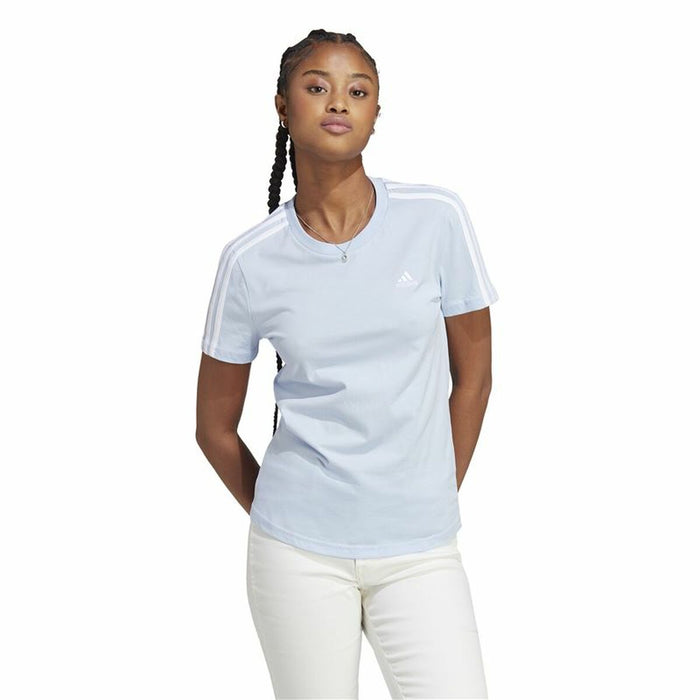 Tricou cu Mânecă Scurtă Femei Adidas 3 stripes Albastru deschis
