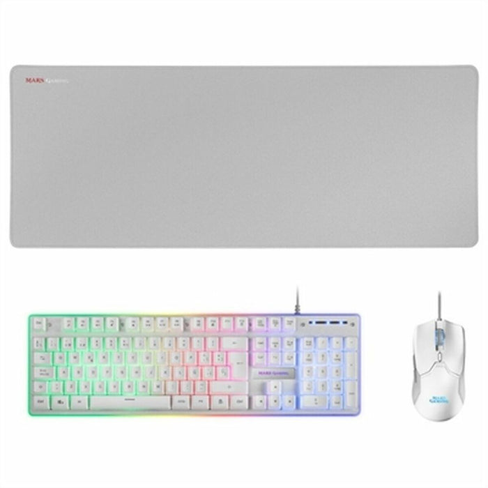 Pachet Gaming Mars Gaming MCPXWES LED RGB Alb Qwerty Spaniolă