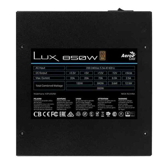 Sursă de Alimentare Aerocool LUX850 ATX 850 W 130 W 80 Plus Bronze Negru
