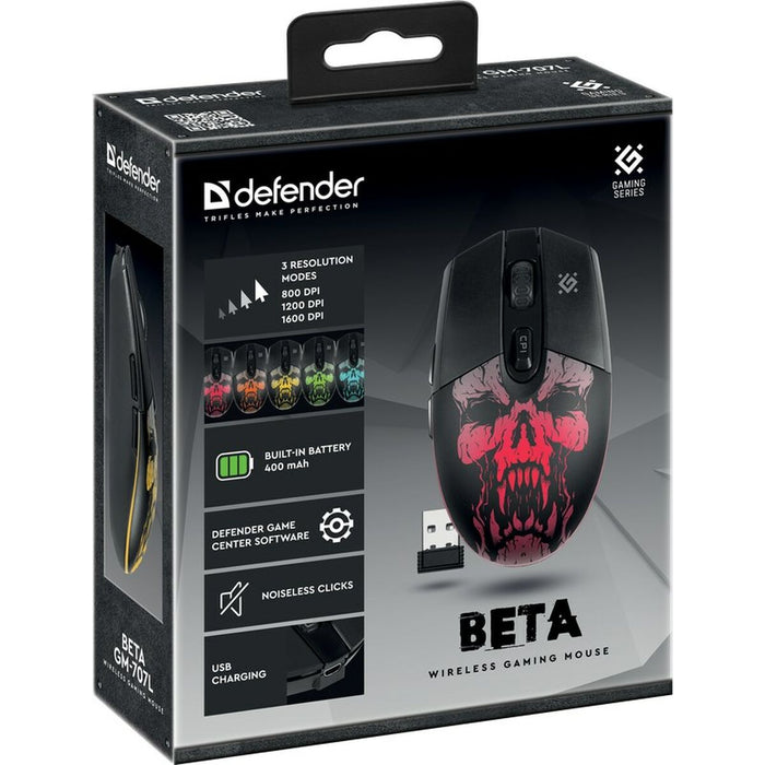 Mouse Fără Fir Defender Beta GM-707L Negru Multicolor 1600 dpi
