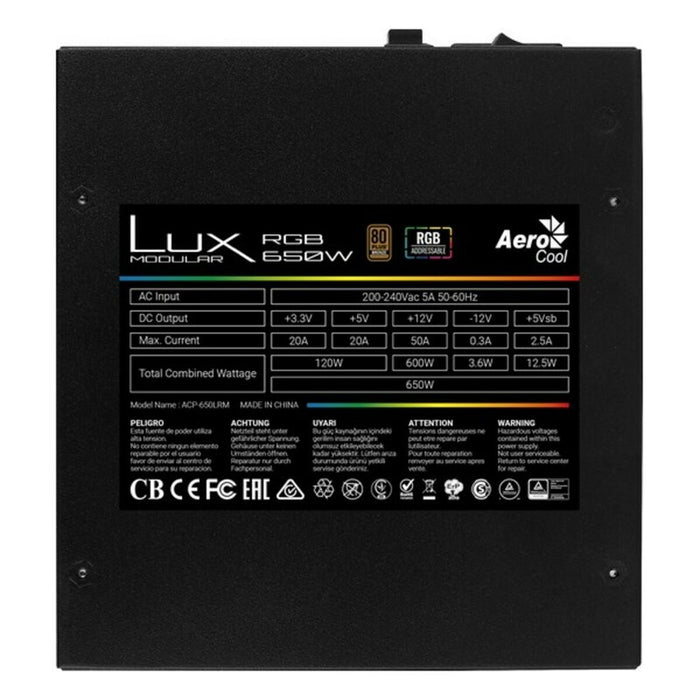 Sursă de Alimentare Aerocool LUXRGB650M Fuente Alimentación PC Modular RGB 650W 80Plus Bronze 230V Negro RGB 650W Negru
