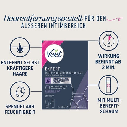 Cremă depilatoare Veet Expert pentru zona intimă, 50 ml, cu unt de shea