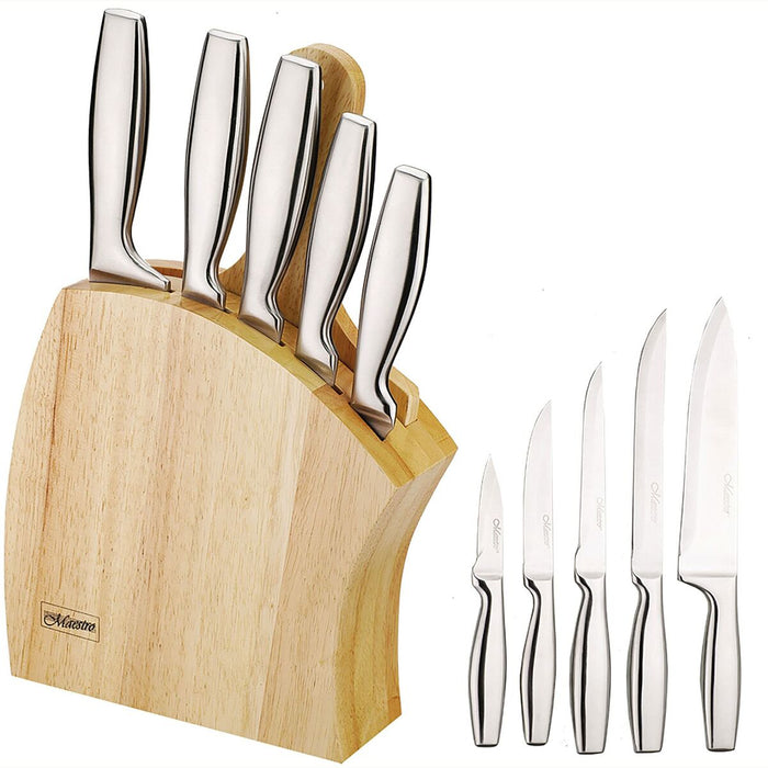Set de cuțite de bucătărie și suport Feel Maestro MR-1411 Lemn