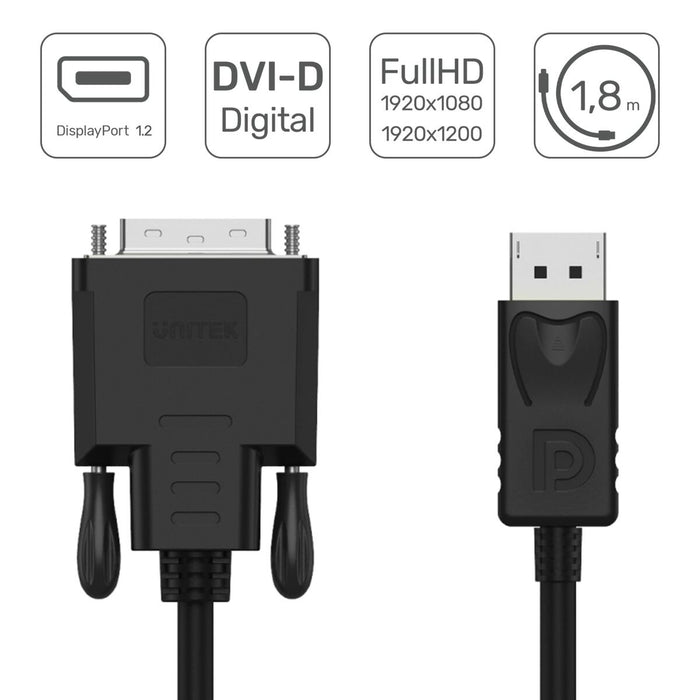 Cablu DisplayPort la DVI Unitek Y-5118BA Negru 1,8 m
