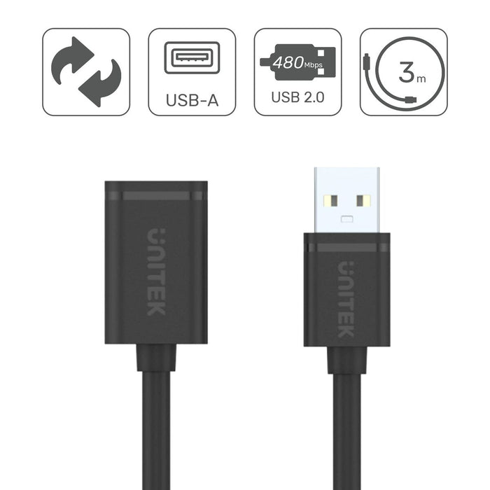 Cablu USB Unitek Y-C417GBK Tată/Mamă Negru 3 m
