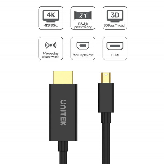 Adaptor Mini Display Port la HDMI Unitek V1152A Negru 2 m