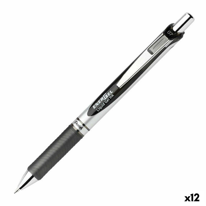 Pix cu gel Pentel Energel XM Klick 0.7 Negru 12 Piese