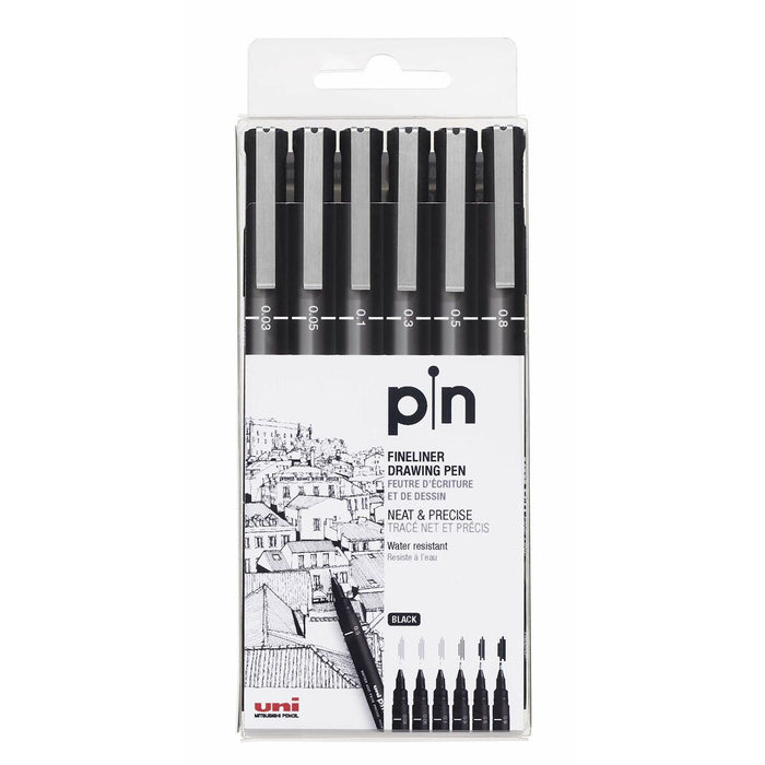 Set de Carioci Uni-Ball PIN-200(S) Negru Multicolor 6 Piese