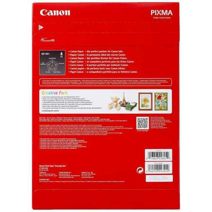 Hârtie Fotografică Lucioasă Canon 0775B001 A4 100 Frunze Alb Multicolor