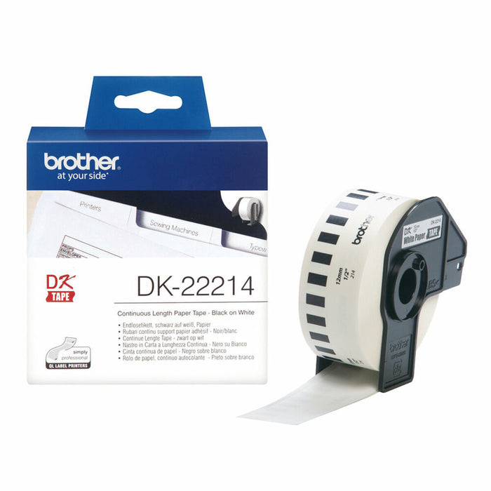 Bandă Continuă de Hârtie Termică Brother DK-22214 12 x 30,48 mm Alb Negru Negru/Alb