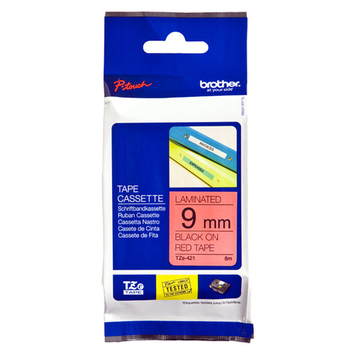 Bandă Laminată pentru Aparate de Etichetat Brother TZE-421 Negru/Roșu 9 mm