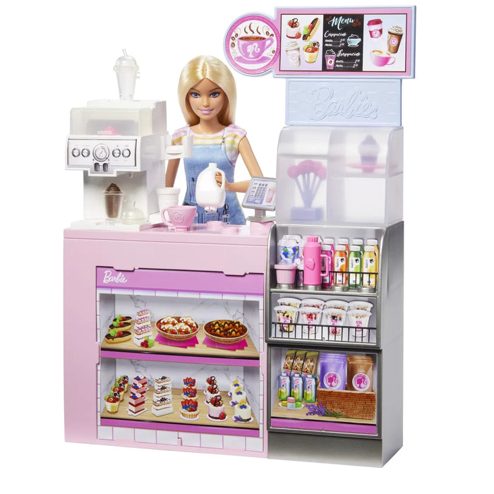 Set de joacă cafenea Mattel Barbie Coffee Shop, 10+ piese, 3+ ani