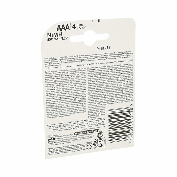 Baterii Reîncărcabile DURACELL DURDLLR03P4B 1,5 V (4 Unități)
