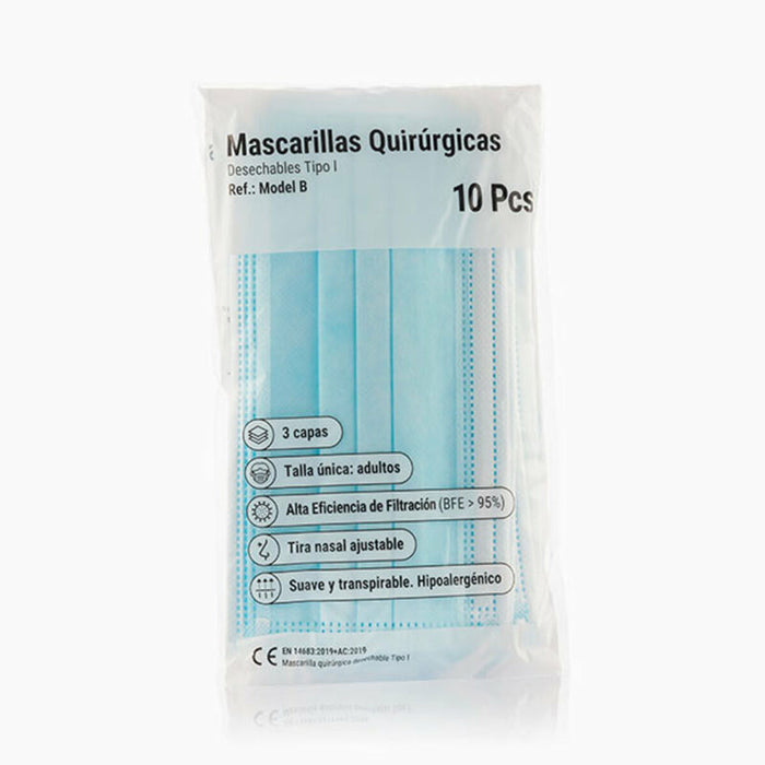 Mască chirurgicală de unică folosință cu 3 straturi Tip I Model B (Pachet de 10)