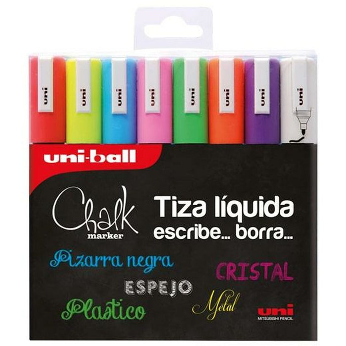 Markere cu cretă lichidă Uni-Ball PWE-5M Multicolor 8 Unități