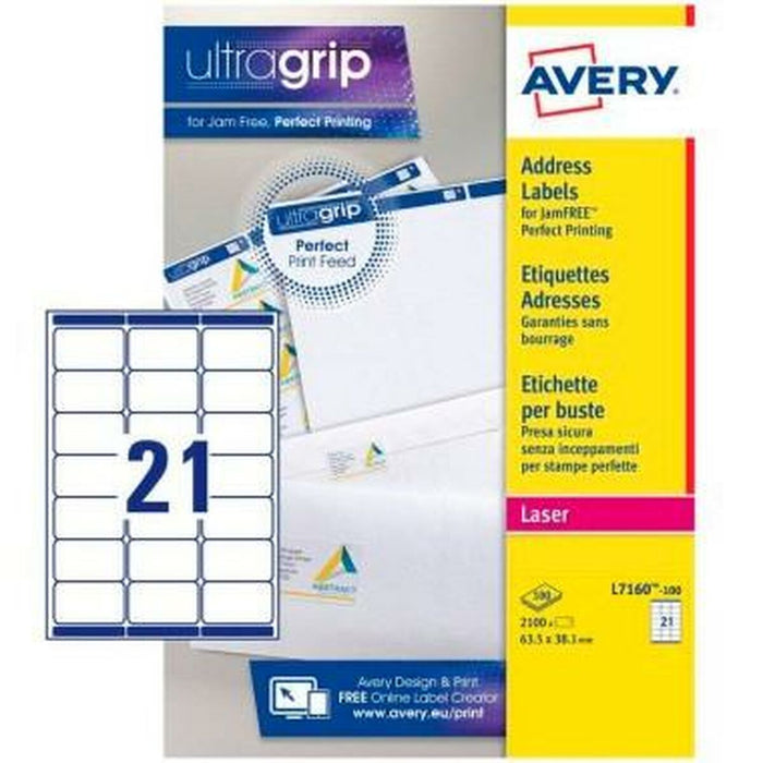 Etichete pentru Imprimantă Avery L7160 Alb 100 Frunze 63,5 x 38,1 mm (5 Unități)