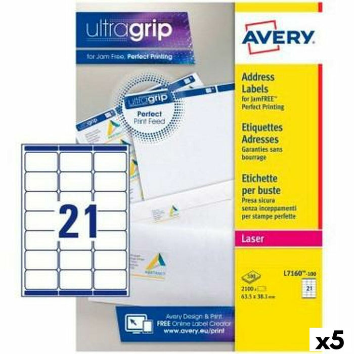 Etichete pentru Imprimantă Avery L7160 Alb 100 Frunze 63,5 x 38,1 mm (5 Unități)