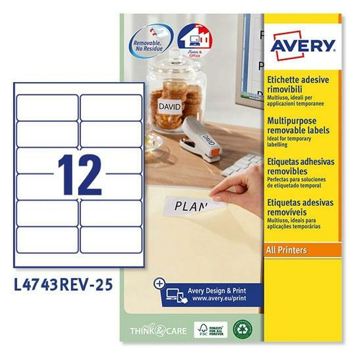 Etichete pentru Imprimantă Avery L4743REV Alb 25 Frunze 99,1 x 42,3 mm (5 Unități)