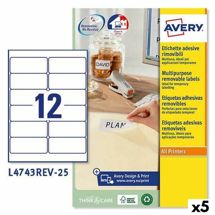 Etichete pentru Imprimantă Avery L4743REV Alb 25 Frunze 99,1 x 42,3 mm (5 Unități)