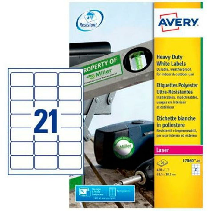 Etichete pentru Imprimantă Avery Alb 20 Frunze 63,5 x 38,1 mm (5 Unități)