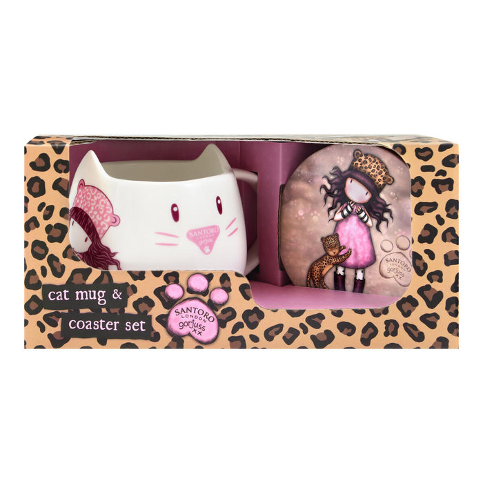 Set Gorjuss Purrrrrfect love Hrnek Suport pentru pahare 2 Piese Ceramică Leopard