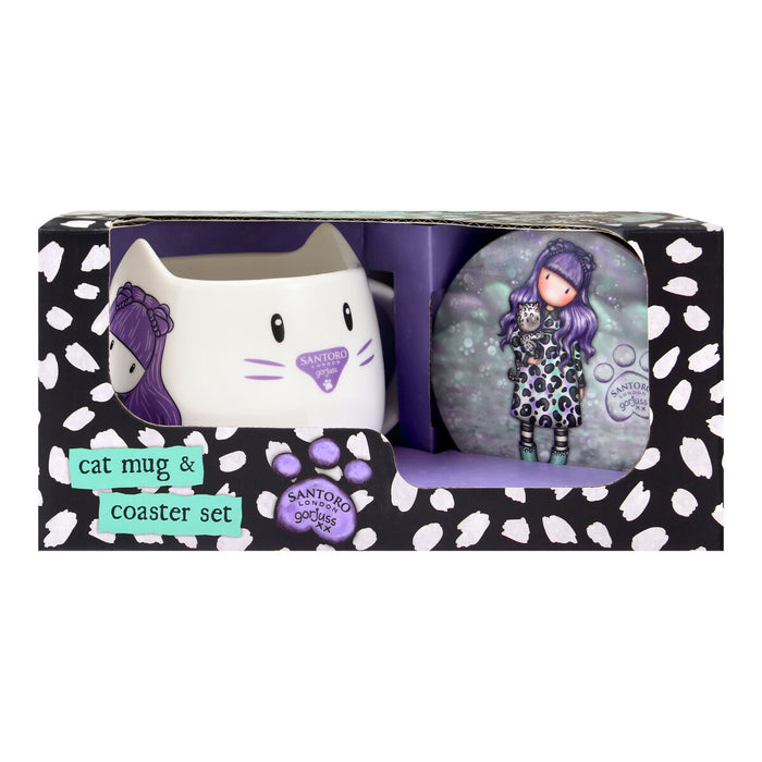 Set Gorjuss Smitten kitten Hrnek Suport pentru pahare 2 Piese Ceramică Negru Alb