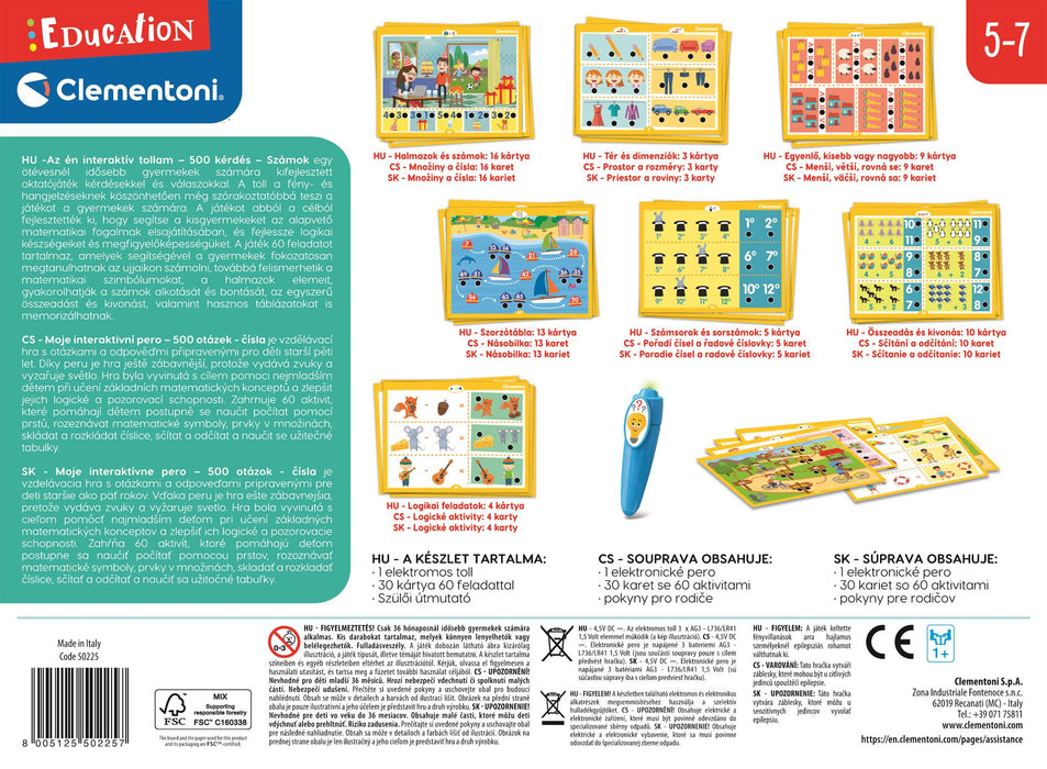 Joc educativ interactiv Clementoni Education, 500 de întrebări cu numere, 5–7 ani, 60 de activități