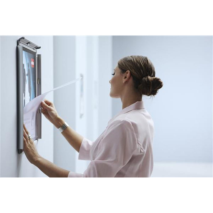 Avizier Nobo CLIPDOWN Stand Prezentare Aluminiu Argintiu