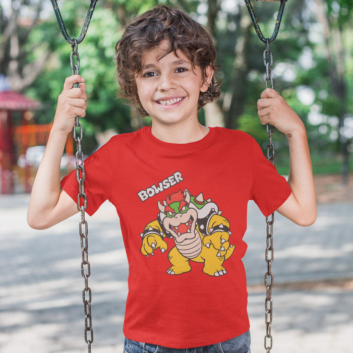 Tricou cu Mânecă Scurtă pentru Copii Super Mario Bowser Text Roșu