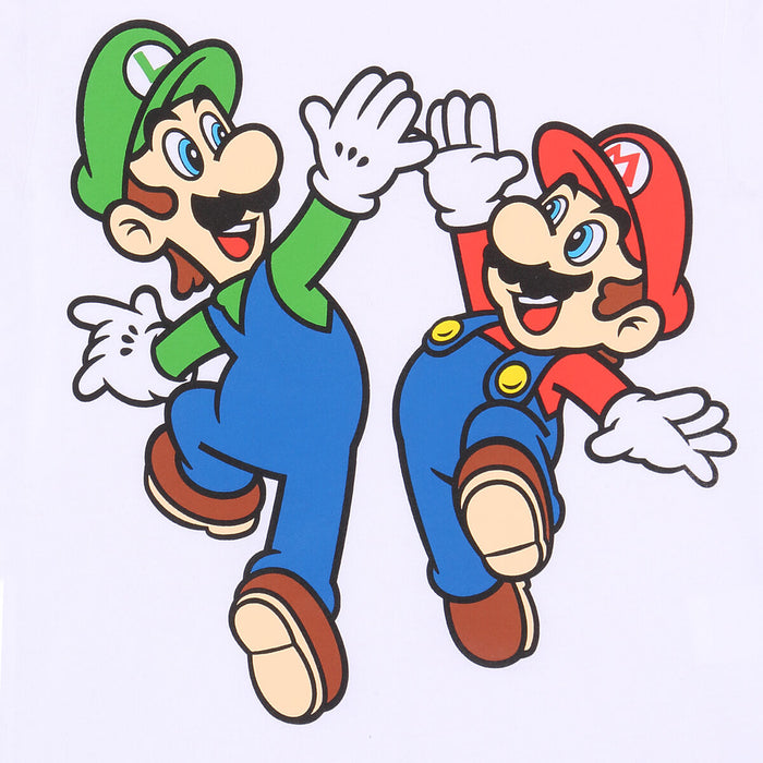 Tricou cu Mânecă Scurtă pentru Copii Super Mario Mario and Luigi Alb
