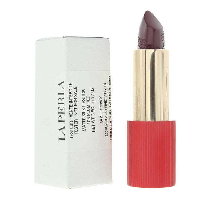 Ruj cremos La Perla Matte Silk, mat, nuanța 108 Roșu prună, 3,5 g, tester