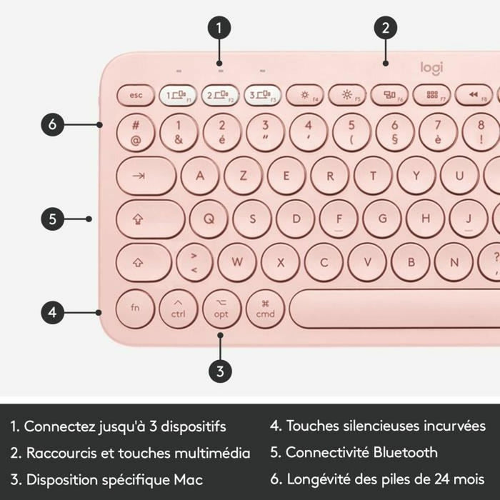 Tastatură Logitech K380 Franceză Roz AZERTY