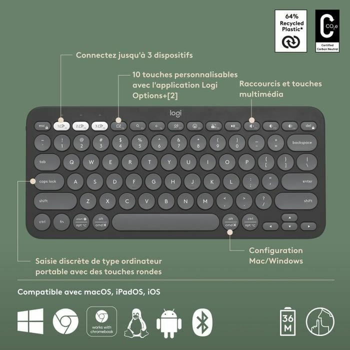 Tastatură Bluetooth cu Suport pentru Tabletă Logitech K380 Franceză Gri Grafit Gri închis AZERTY