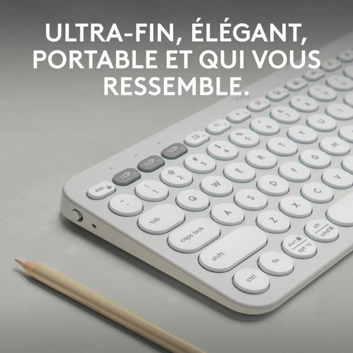 Tastatură Bluetooth cu Suport pentru Tabletă Logitech K380 Franceză Alb AZERTY