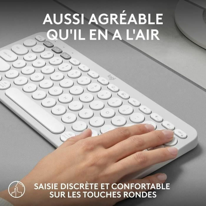 Tastatură Bluetooth cu Suport pentru Tabletă Logitech K380 Franceză Alb AZERTY