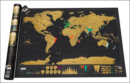 Hartă răzuibilă Luckies Scratch Map, XL Deluxe, 119 × 84 cm