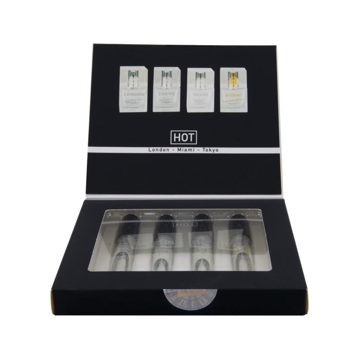 Parfum cu feromoni pentru bărbați, Hot Pheromone, London, Dubai, Miami și Tokyo, 4 x 5 ml