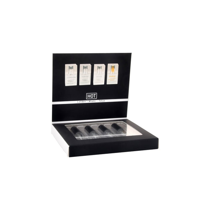 Parfum cu feromoni pentru bărbați, Hot Pheromone, London, Dubai, Miami și Tokyo, 4 x 5 ml