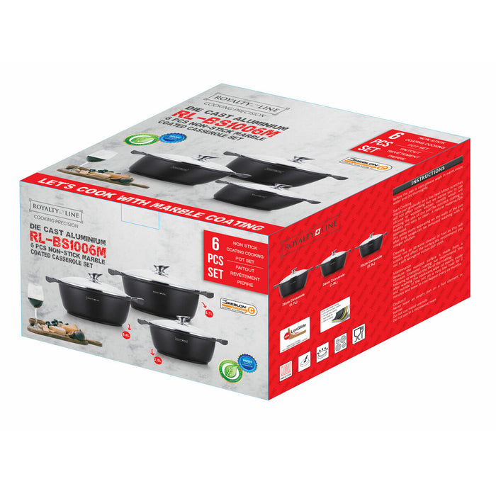 Oală cu Capac de Sticlă Royalty Line RL-BS1006 Negru 6 Piese