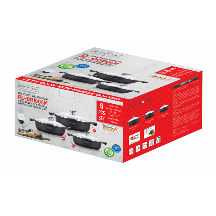Oală cu Capac de Sticlă Royalty Line BR1006 Negru 6 Piese