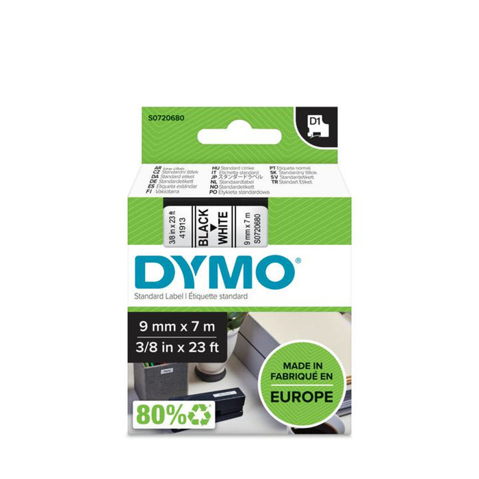 Bandă Laminată Dymo D1 - Etiquetas estándar - Negro sobre blanco - 9mm x 7m Negru Negru/Alb