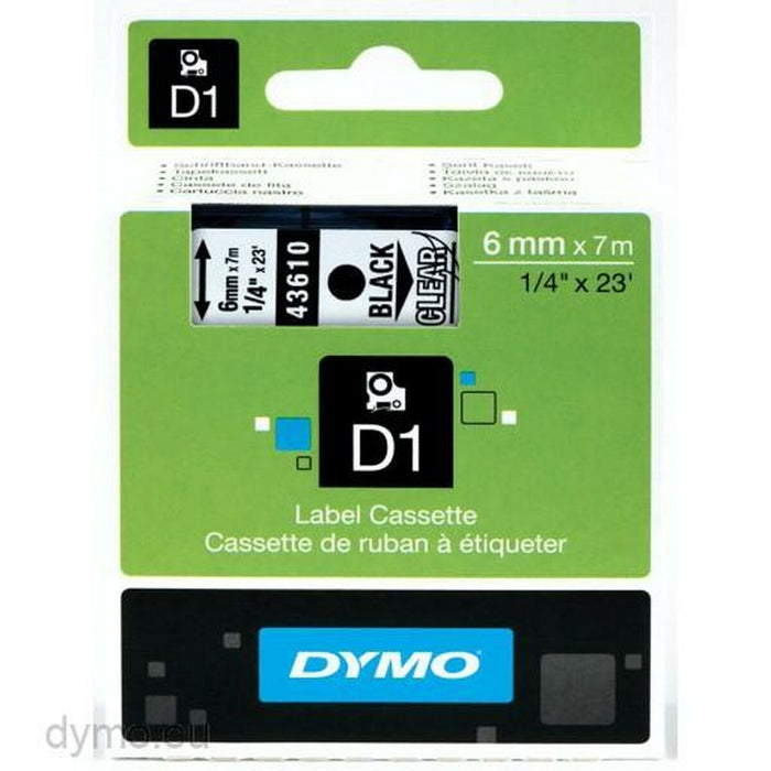 Bandă Laminată pentru Aparate de Etichetat Dymo D1 43610 6 mm LabelManager™ Negru Transparent (5 Unități)
